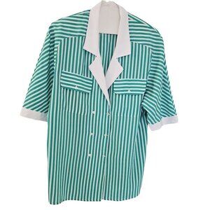 Vintage Elite Stripe Button Down  Shirt with Shoulder Pads